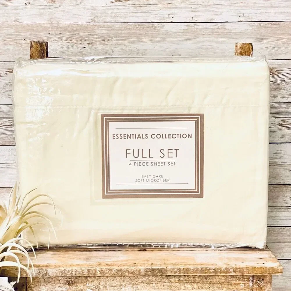 NWT Vintage Essentials Collection Full Sz Ivory  4 Pc Soft microfiber Sheet Set